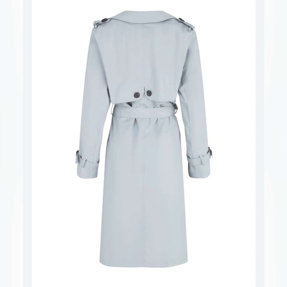 Light Blue Double-Breasted Trench Coat with Belt - Picture 2 of 4